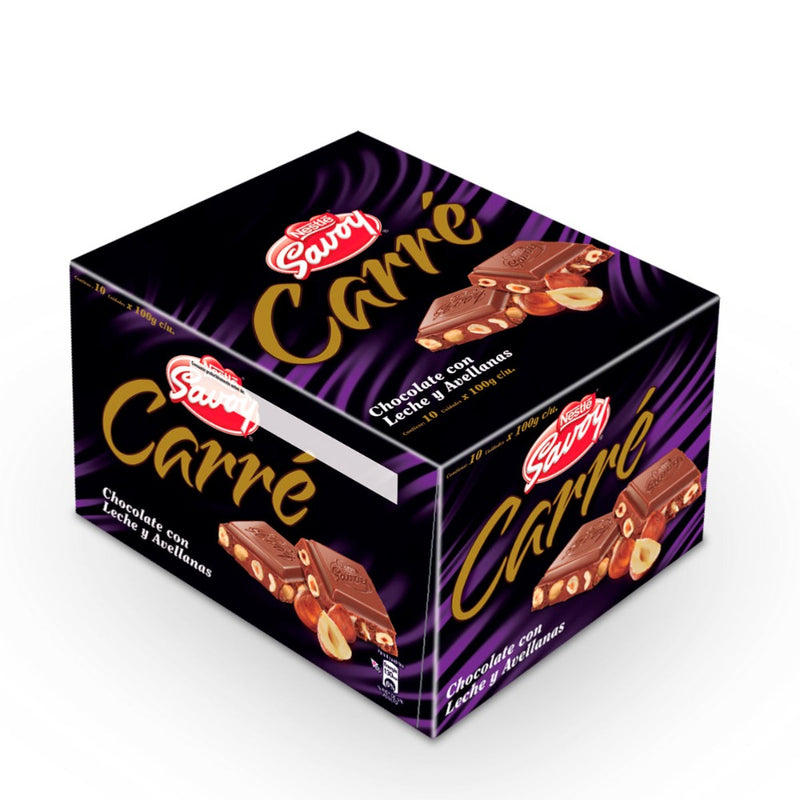 Chocolates Carre De Leche Y Avellana Caja de 10und de 100gr