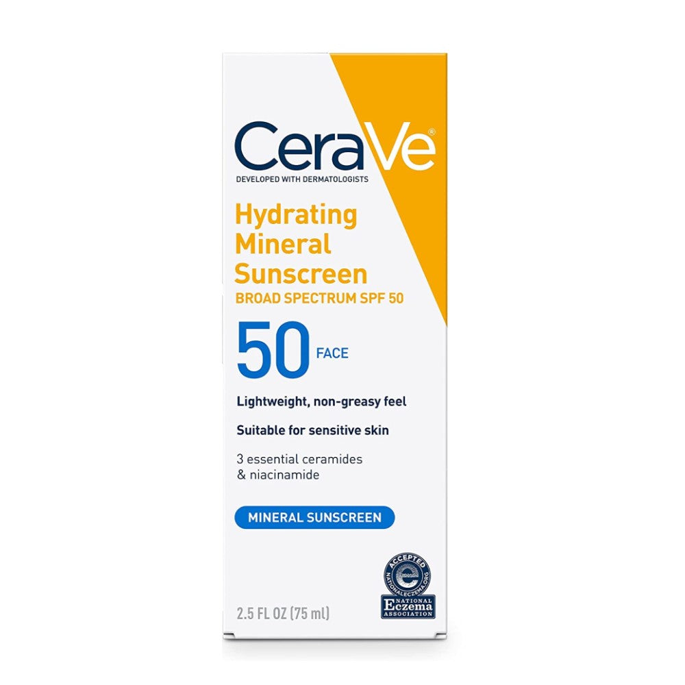 Cerave Sunscreen SPF 50 Hydrating Mineral Sunscreen Broad Spectrum Face 75ml