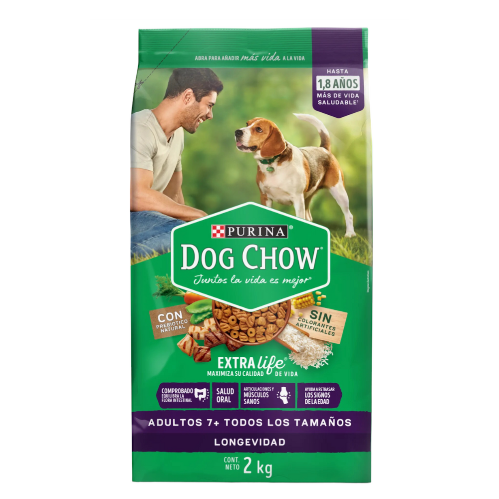Purina Dog Chow Adultos 7+Todos los Tamaños  Sin Colorante y Probiotico 2kg