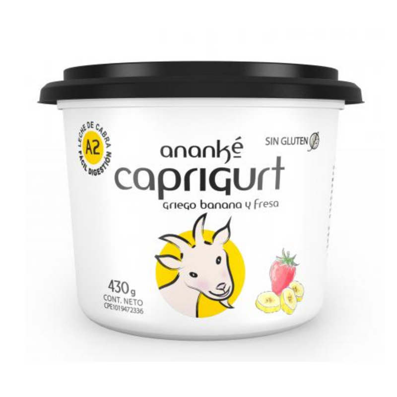 Yogurt Ananké Caprigurt Estilo Griego Leche De Cabra Cambur y Fresa 430g