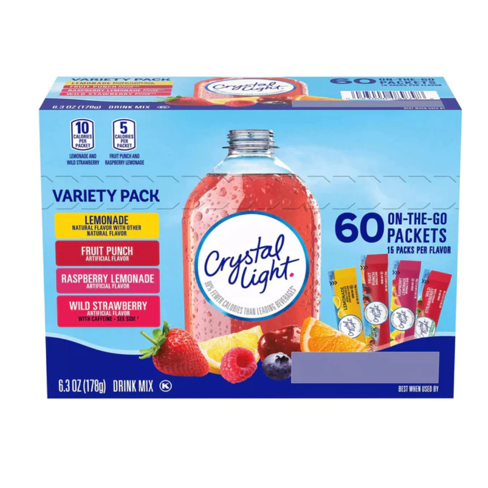 Iced Tea Crystal Light 60 Und Variety Pack Limonade-Fruit Puch-Raspberry-Strawberry