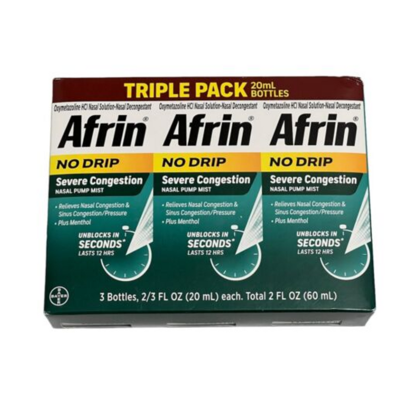 Afrin 3 Botellas 20ml C/U No Drip Sever Congestion Descongestionante Nasal