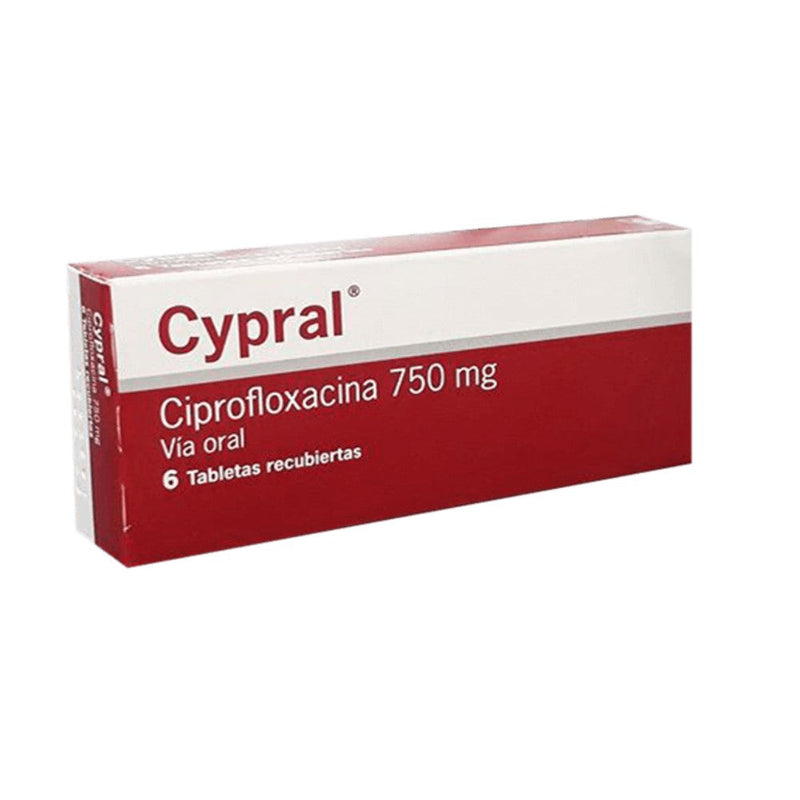 Cypral Ciprofloxacina 750mg Vía Oral 6 Tabletas Recubiertas