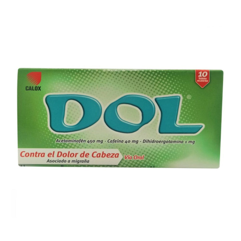 Dol Acetaminofen Calox 450mg Cafeina 40mg Dihidroergotamina 1mg 10 Tabletas