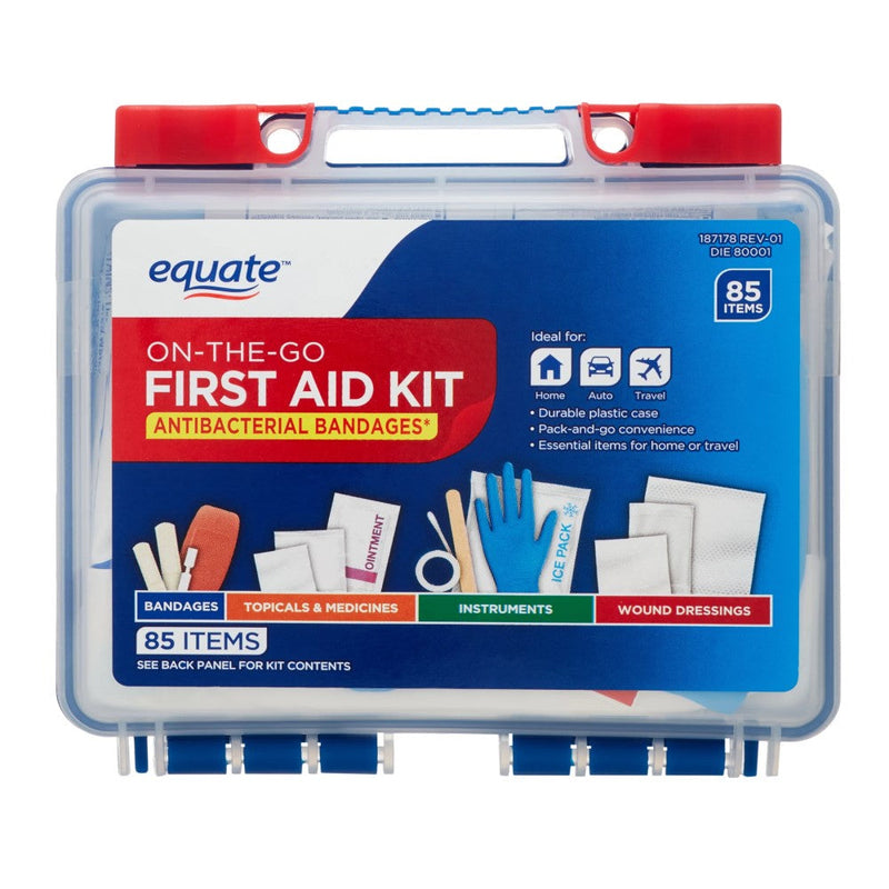 Kit Primeros Auxilios 85 Piezas Equate On The-Go First Aid Antibacterial Bandages