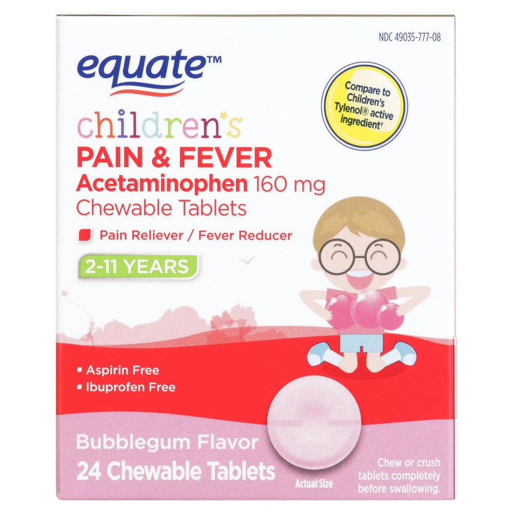 Acetaminofen Equate Childrens Masticable For Age 2 To 11 Years Bubblegum Flavor 160mg 24und