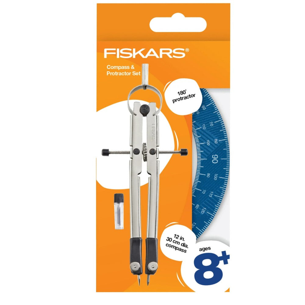 Set Fiskars Compass & Protractor 180° Transportador y Compas Diámetro 30cm 8+