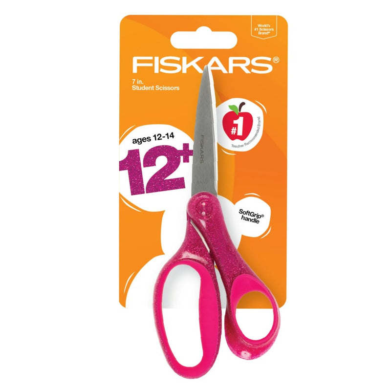 Tijera Fiskars Student Scissors SoftGrip Handle 12+ Color Rosado con Glitter