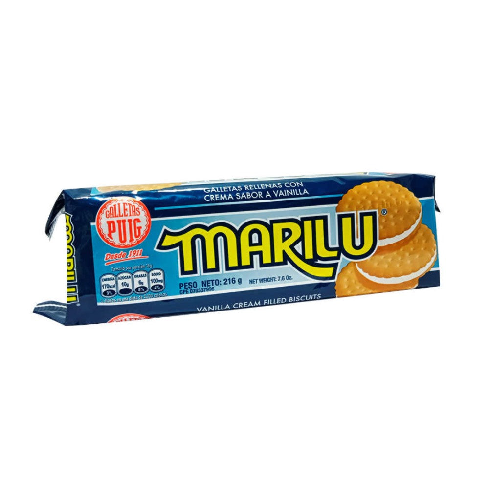 Galletas Marilu Puig Rellenas Con Crema Sabor a Vainilla 6 Paquetes Individuales 216g