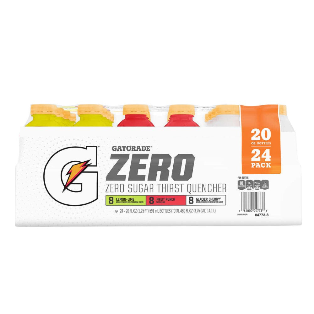 Gatorade Zero 24 Pack Thirst Quencher 8 Glacier Cherry - 8 Fruit Punch - 8 Lemon Lime 591ml