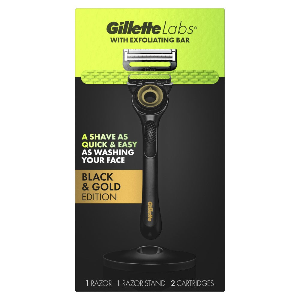 Gillette Labs Afeitadora With Exfoliating Bar Black Gold Edition 1und + 2 Cartuchos + Base