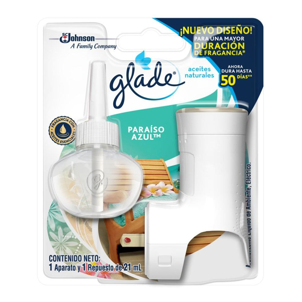 Glade Ambientador Electrico Aceites Naturales Paraiso Azul 21ml