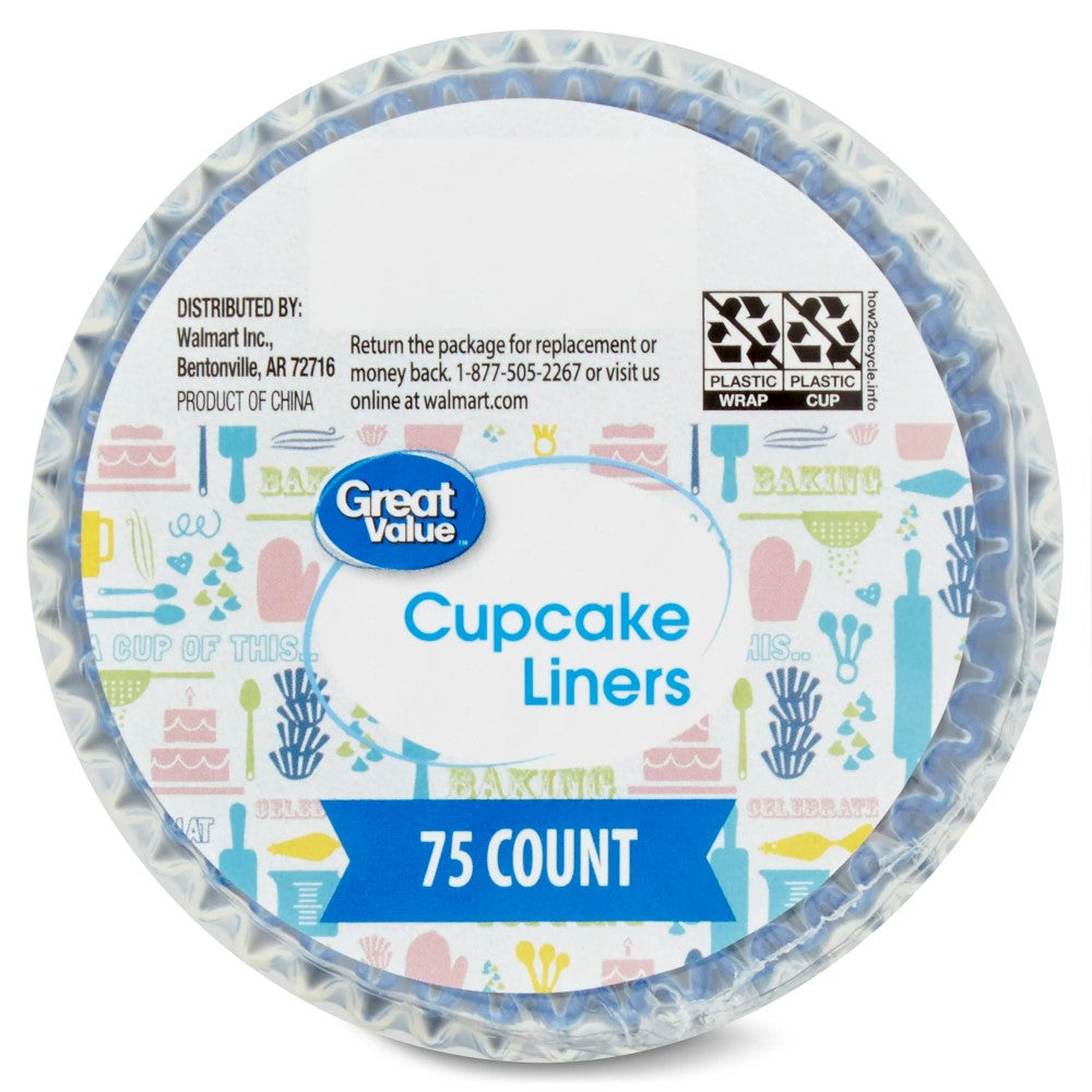 Great Value Cupcake Lineas Azul con Líneas Blancas Medianos 75 Counts