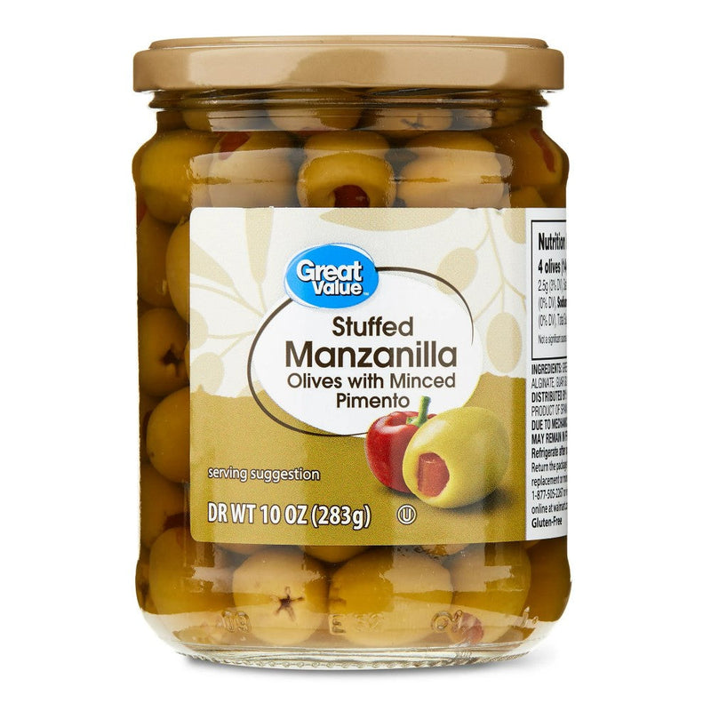 Aceitunas Great Value Stuffed Manzanilla Olives With Minced Pimento 283g