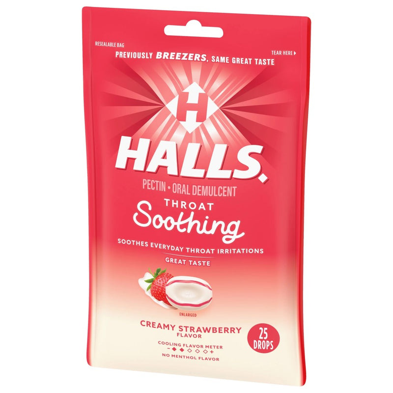 Halls Caramelos  Throat Soothing Creamy Strawberry Flavor 25Droops