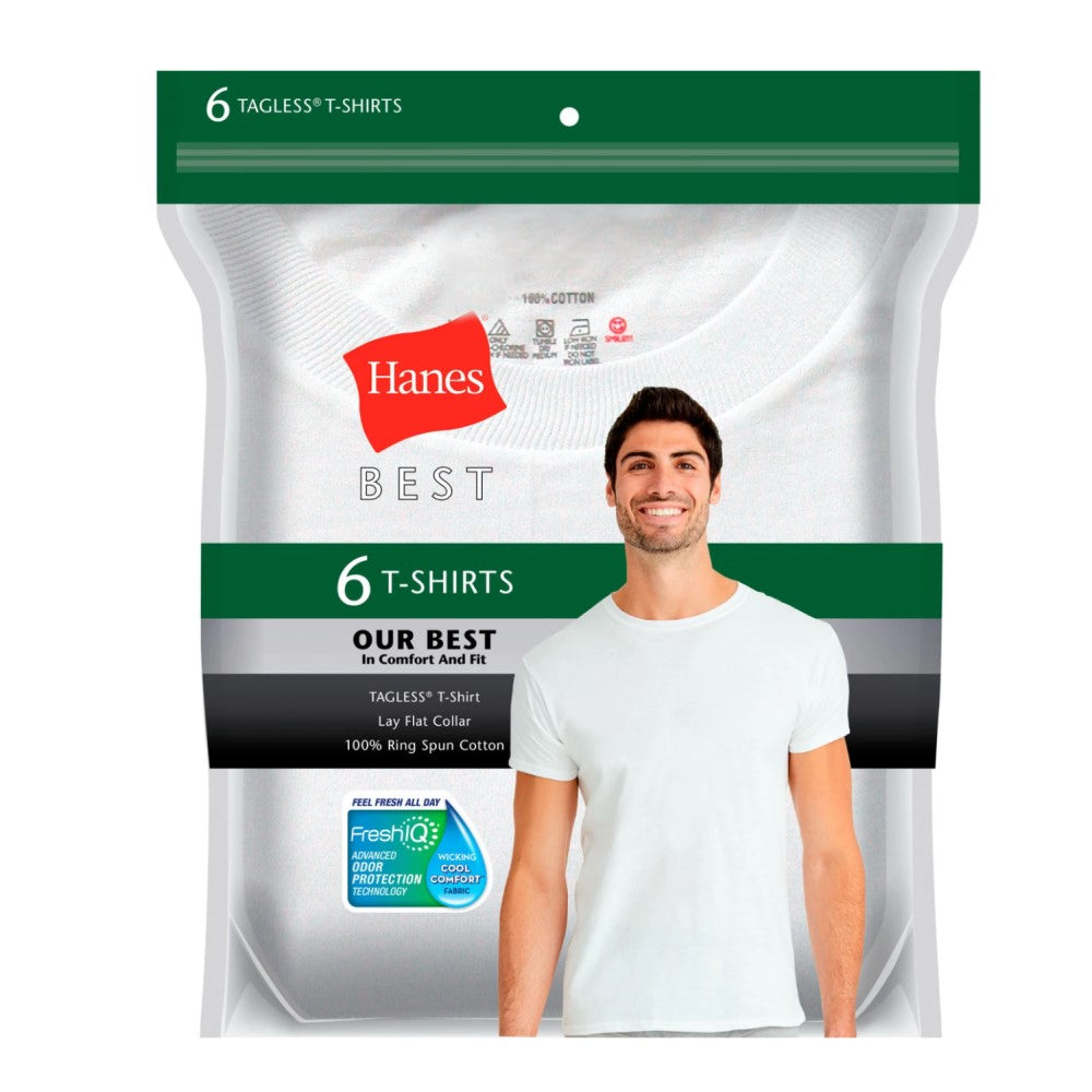 Hanes 6 Franelas 100% Ring Spun Cotton Color Blanco