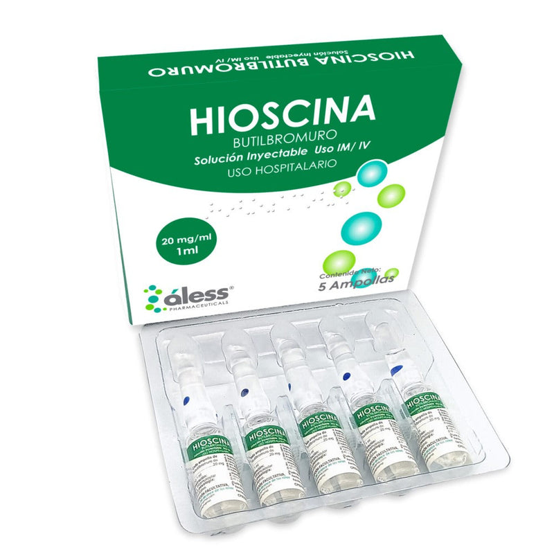 Hioscina Aless Butilbromuro Solución Inyectable 5 Ampollas 20 mg/ml 1 ml