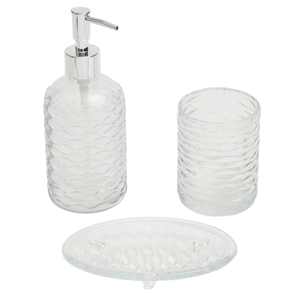 Set de Accesorios Baño De Cristal Ondulado Transparente 3piezas Home Basics