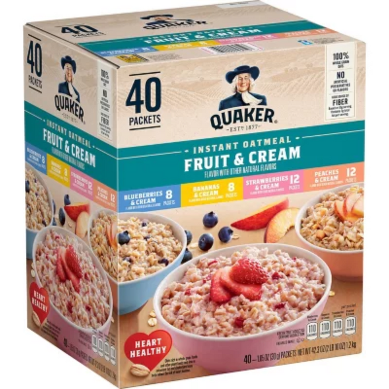 Quaker 40 Packs Instant Oatmeal Fruit & Cream Variety Pack 40 Und