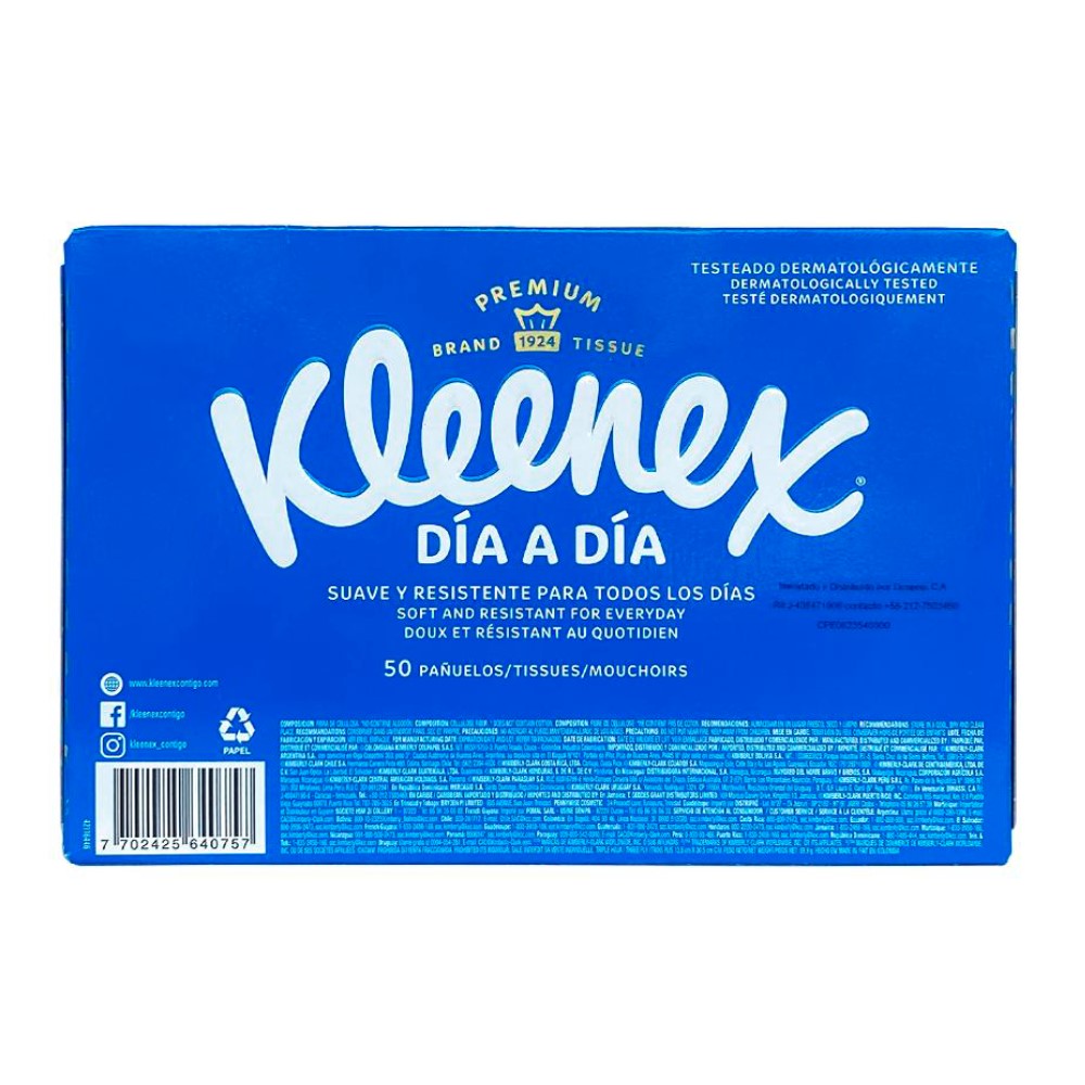 Pañuelos Kleenex Suave Resistente Para Todos Los Dias 50und