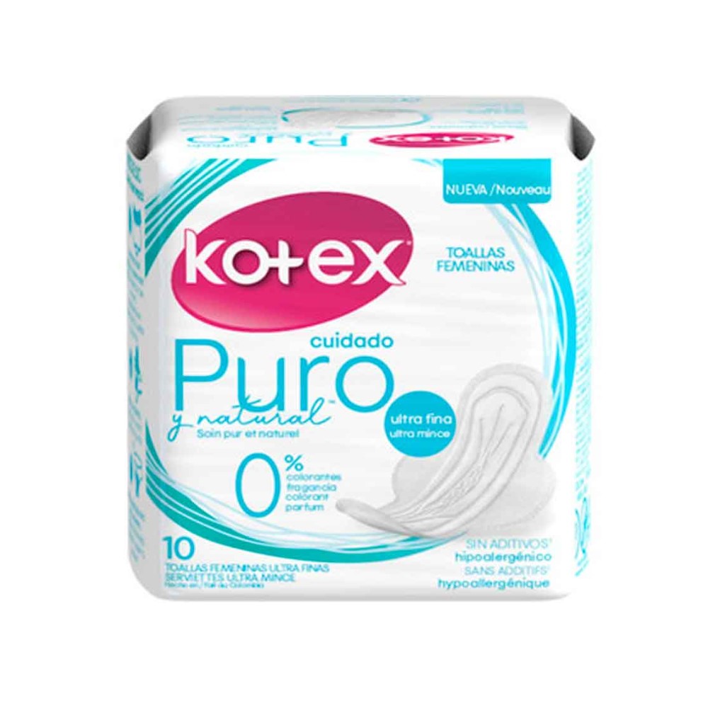 Kotex Toallas Saniatarias Cuidado Puro y Natural Sin Aditivos 10und