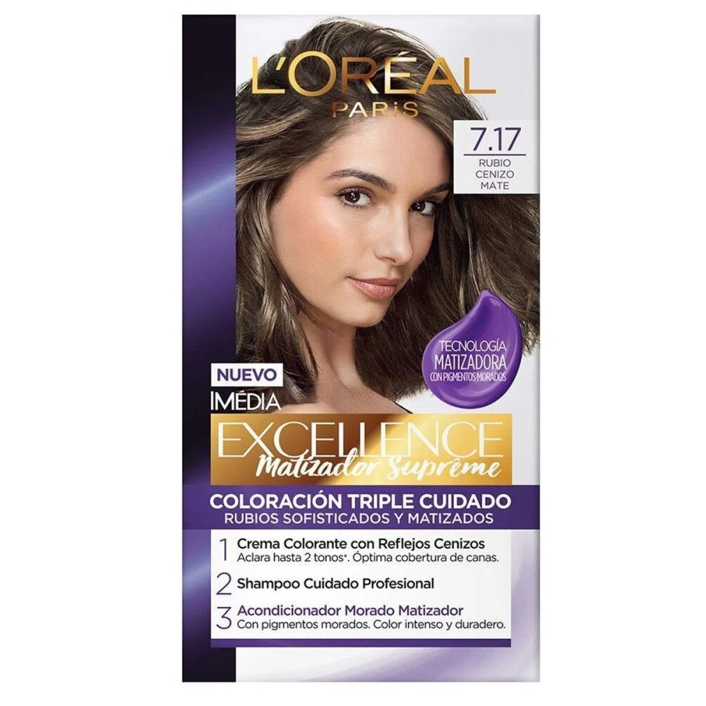 Tinte Para El Cabello L'oreal Excellence Matizador Supreme 7.17 Rubio Cenizo Mate