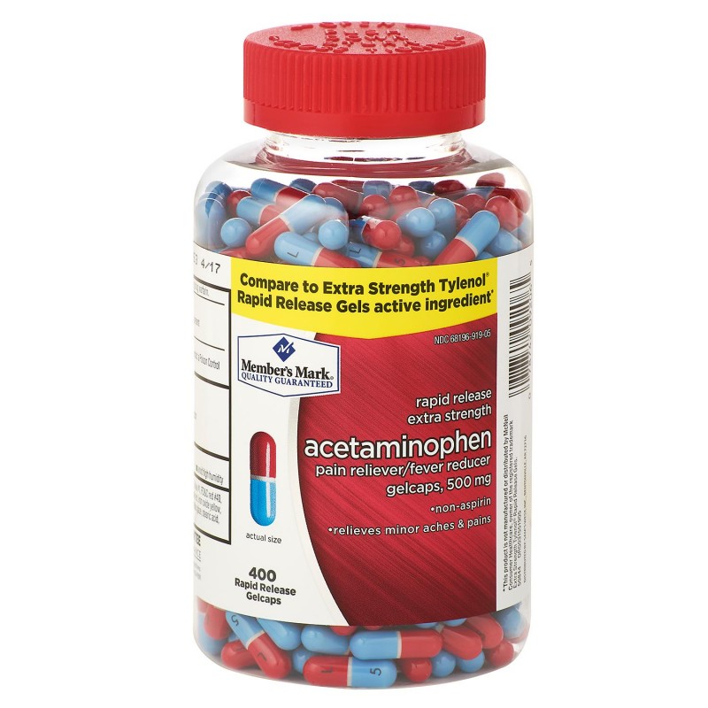 Acetaminophen 500mg Members Mark Rapid Release 400 capsulas