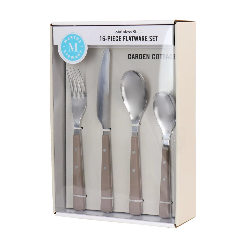 Set De Cubiertos Martha Stewart 16 Piezas Garden Cottage Mango Gris