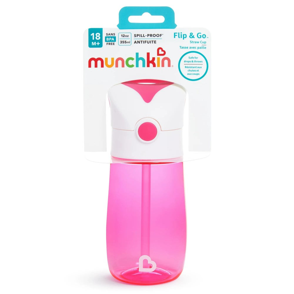 Munchkin Termo con Pitillo Antiderrames  Flip & Go Color Rosado 355ml 18+