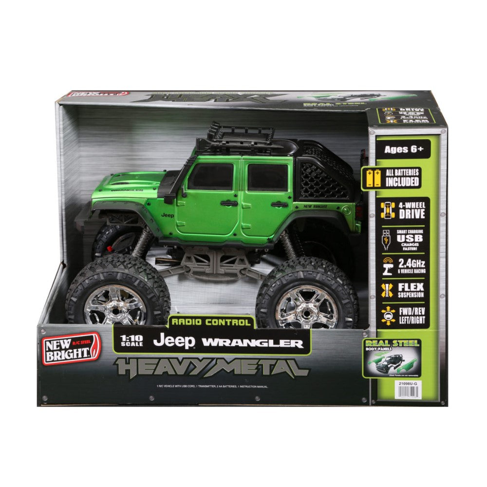 New Bright Jeep Wrangler Extra Large a Control Remoto 1:10 Escala Heavy Metal 6+