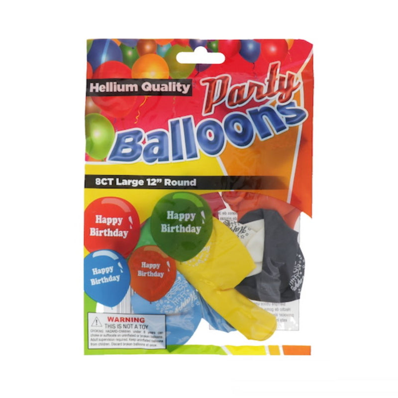 Globos Party Balloons 8 Und Hellium Quality 12" Round Happy Birthday Colores