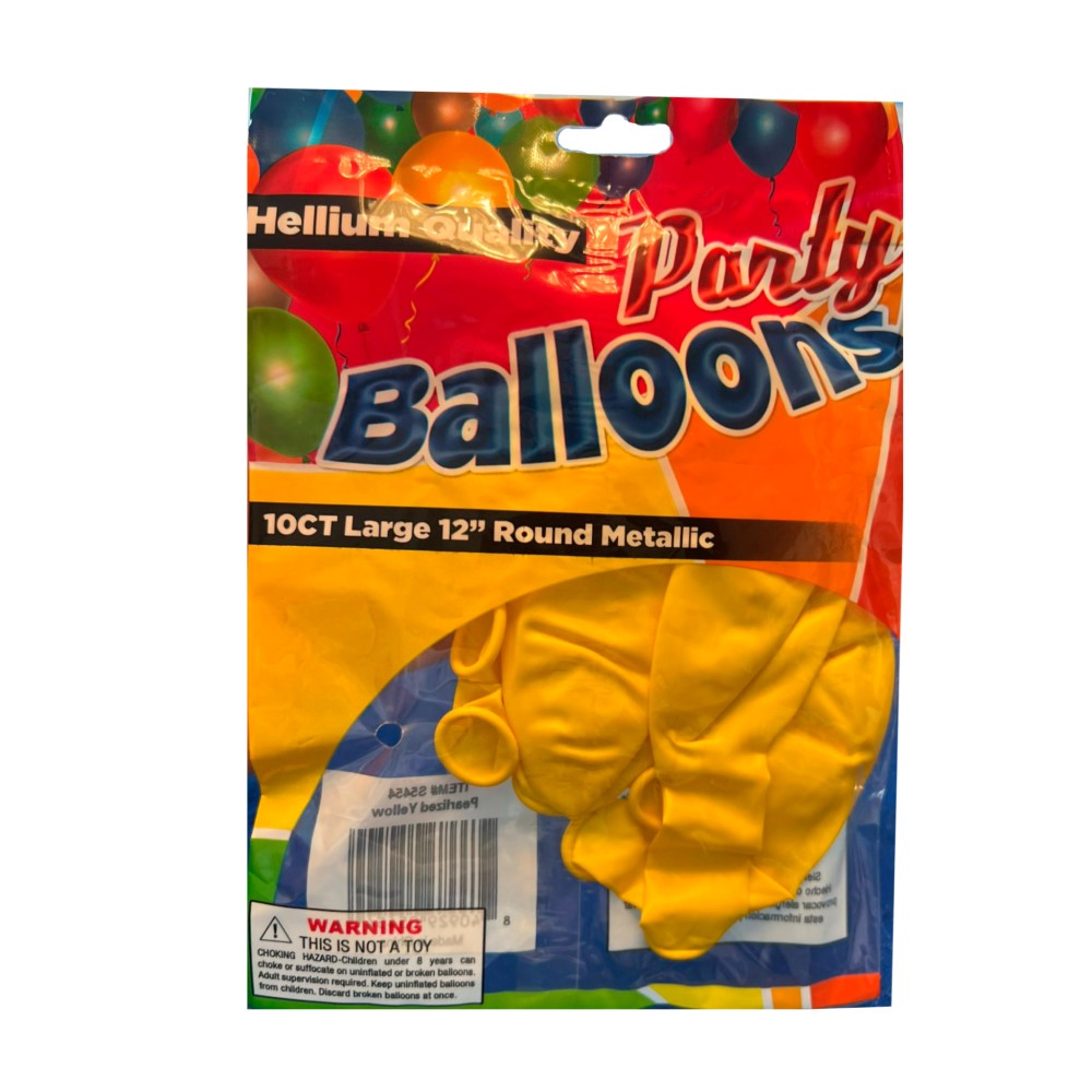 Globos Party Balloons 10 Und  Hellium Quality 12" Round Metallic Amarillo