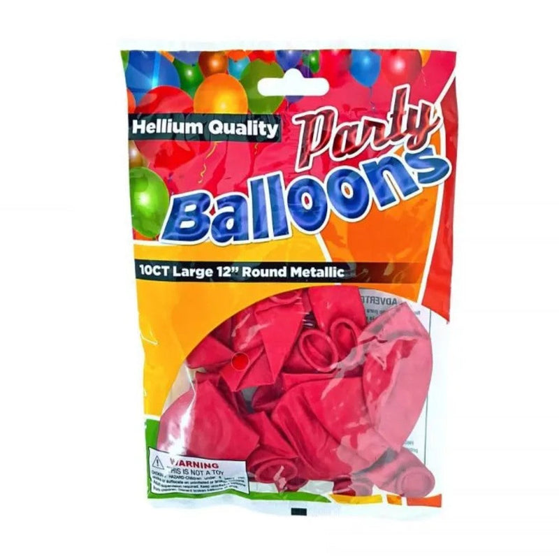 Globos Party Balloons 10 Und Hellium Quality 12" Round Metallic Rojo