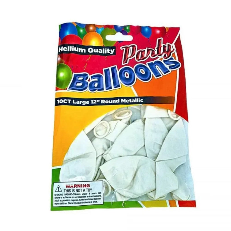 Globos Party Balloons 10 Und Hellium Quality 12" Round Metallic Blanco Perlado