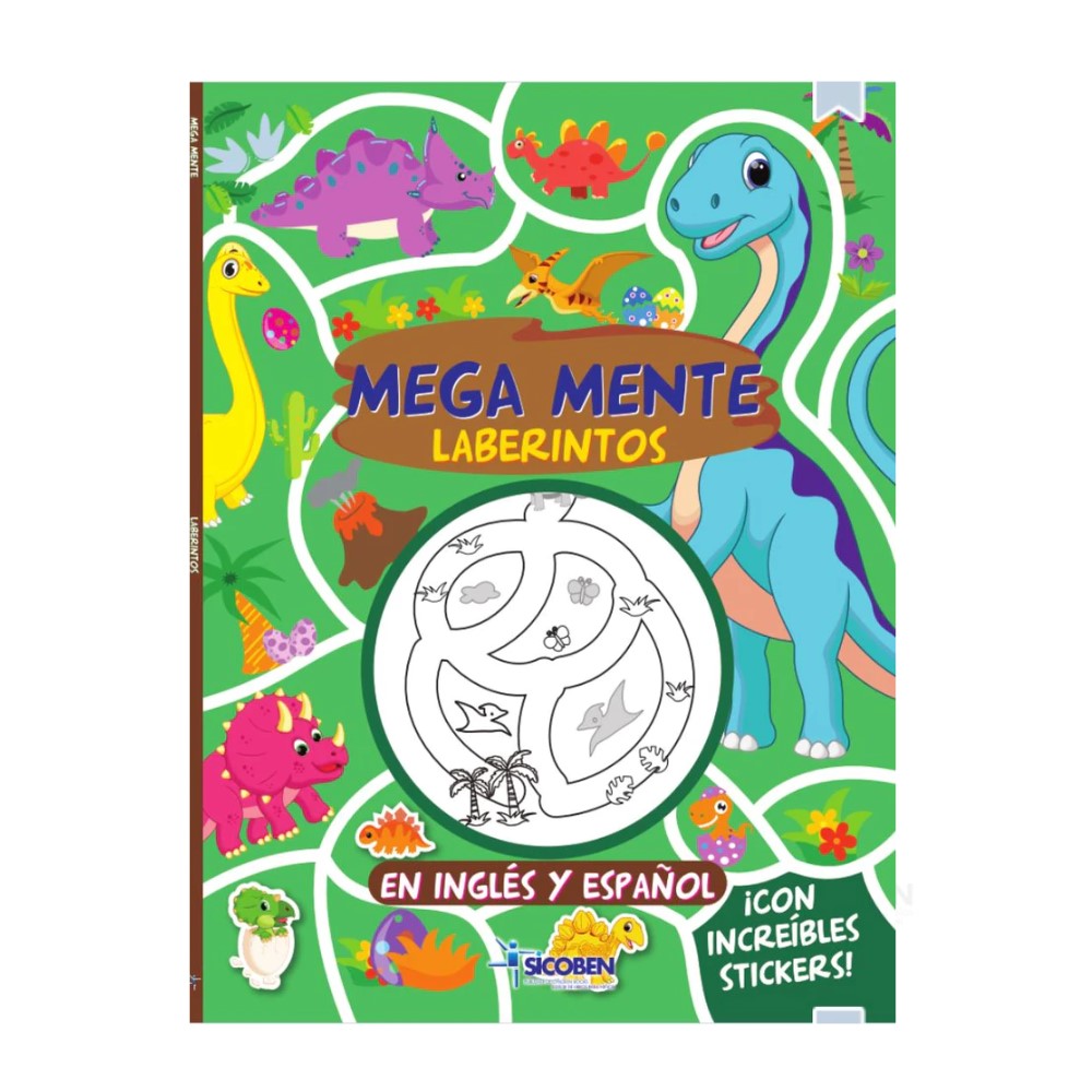 Libro Mega Mente Laberintos Dinosaurio En Ingles y Español 48 pag