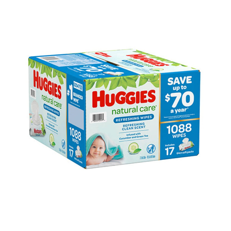 Wipes Huggies 17 Pack Natural Care with Cucumber and Green Tea 1088wipes