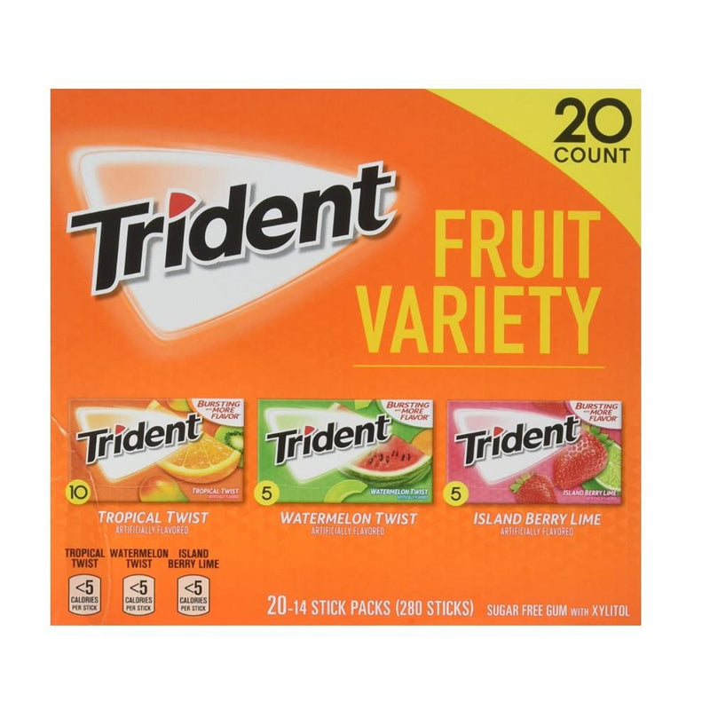 Chiclets Trident Fruit Variety Caja de 20 Packs