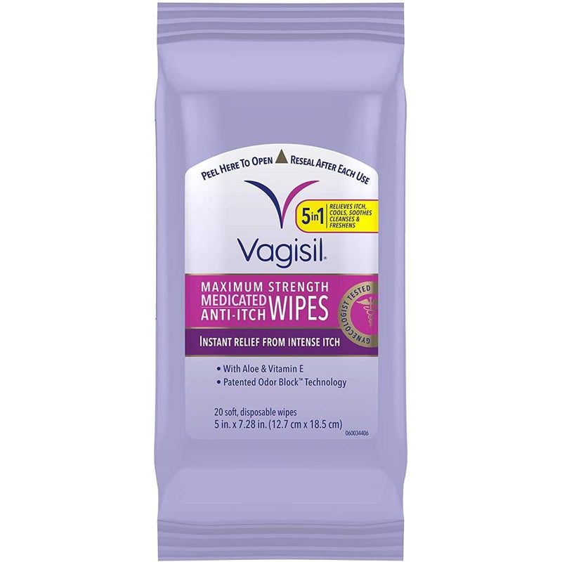 Vagisil Wipes Higiene Intima Maximun Strength Anti Itch 5in1 20 wipes